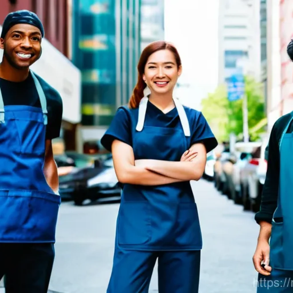 미국 노동조합 활동 - **Prompt:** "A powerful and diverse group of modern workers, including a barista in a cafe apron, an...