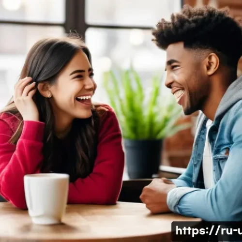 Home 17 미국 시민들이 자주 쓰는 영어 표현 - A lively American casual conversation scene in a cozy coffee shop, featuring two young adults animat...