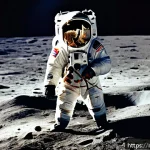 Home 23 미국 우주 개발 역사 - A detailed, realistic scene of the 1969 Apollo 11 Moon landing, showing astronauts Neil Armstrong an...