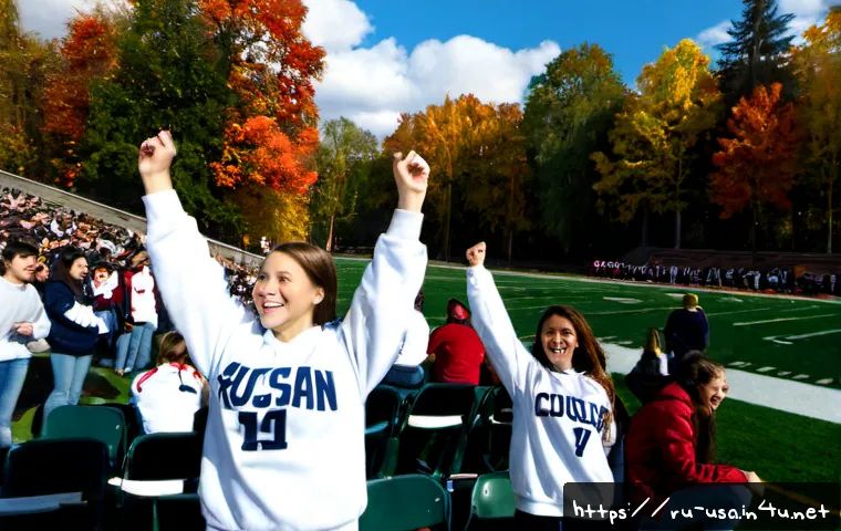 Home 17 미국 대학 스포츠 문화 - Photorealistic wide-angle scene of American college sports culture, diverse university students in g...