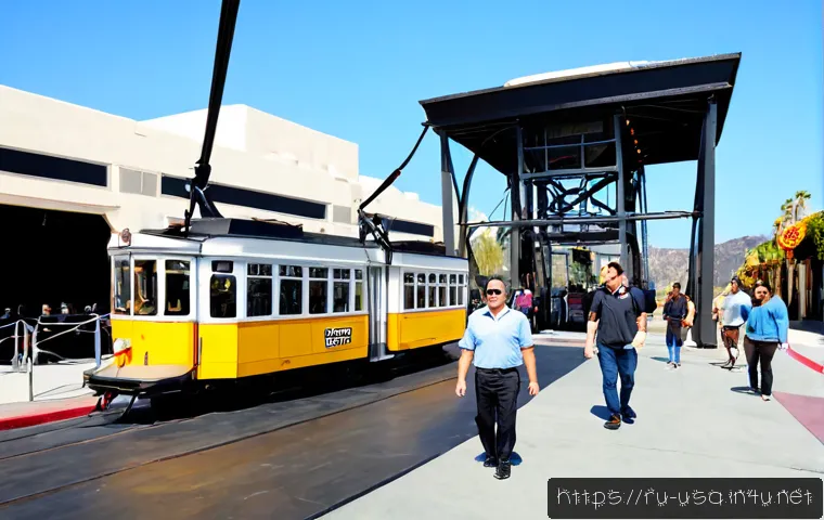 미국 할리우드 영화 투어 - Photorealistic Hollywood movie studio tour scene in Los Angeles, Russian-speaking tourists with a kn...